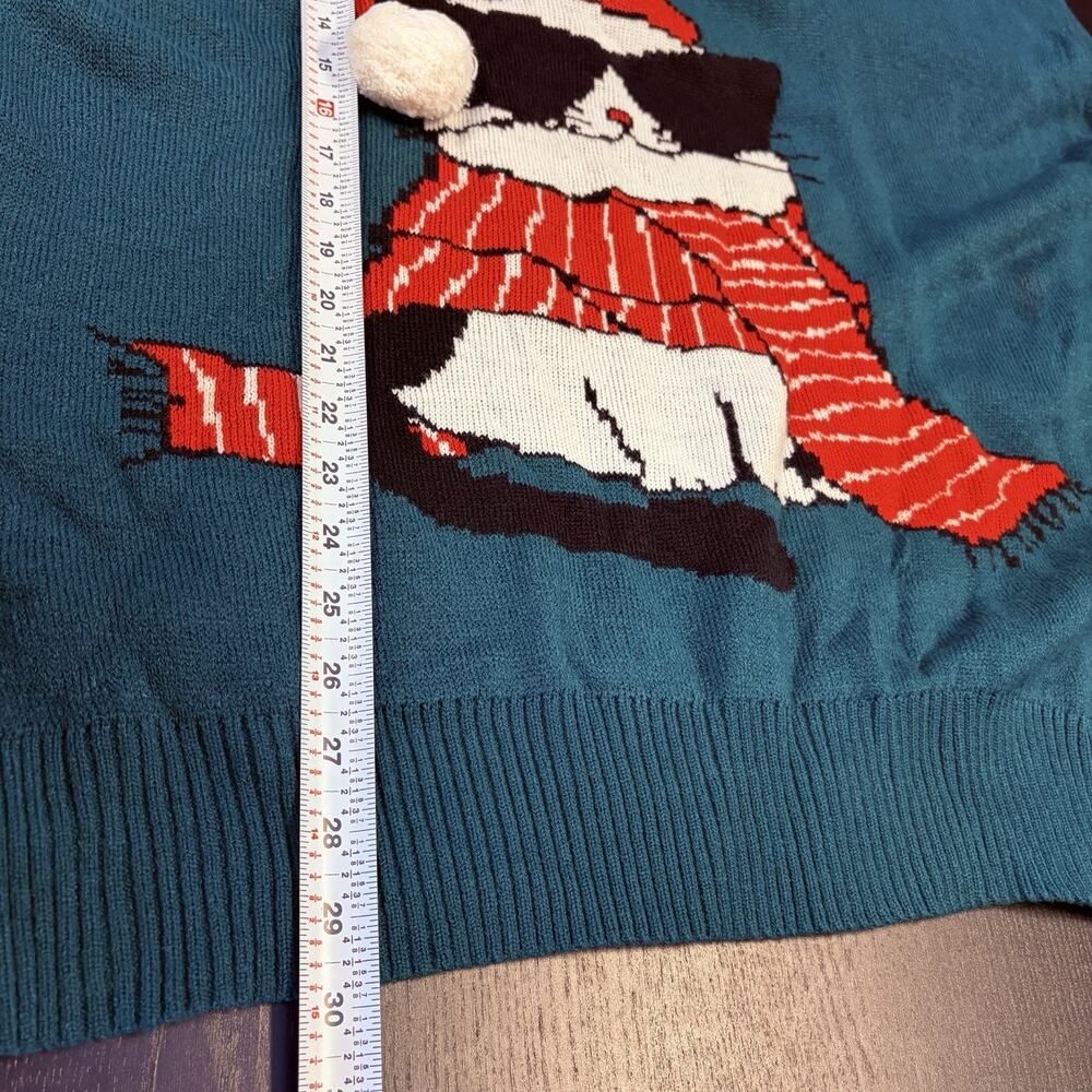 Dari 4XL Cat Christmas Sweater Santa Hat Scarf Holiday Green Funny Festive - Picture 6 of 7